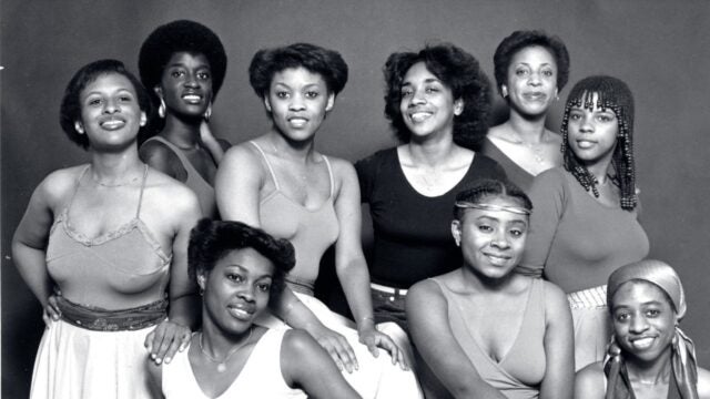 Yvonne M. Singh (C’82) directed Ntozake Shange’s For Colored Girls Who Have Considered Suicide/When the Rainbow is Enuf as a fine arts (theater concentration) honors thesis with the newly founded Black Theater Ensemble. The cast included, front row, left to right: Brenda Wright Porter, Tracey Lowe, Angela Prudhomme. Second row, left to right: Susan L. West, Debra Regan, Yvonne M. Singh, Lorette Lee. Third row, left to right: Jackie Copeland, Collette Free.